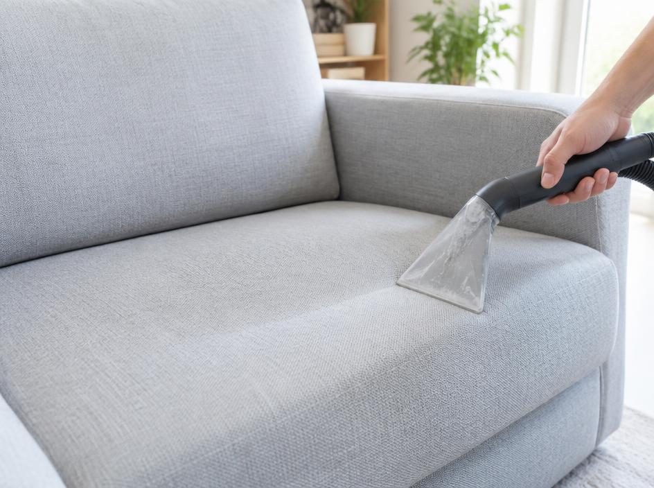 Nettoyage d'un canapé en tissu gris à domicile